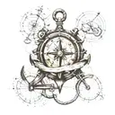 Anchor, bike, sea, world map, infinity sign, compass, binocular tattoo design idea
