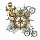 Anchor, bike, sea, world map, infinity sign, compass, binocular tattoo design idea