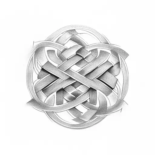 A black-grey tattoo of a sibling bond represented by two intertwined infinity symbols, one with a car wheel and the other with a guitar neck tattoo design idea