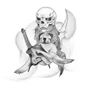 Design a tattoo showcasing a sibling bond through a car and guitar motif tattoo design idea