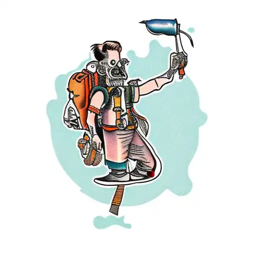 skeloton hiker with a backpack on tattoo design idea