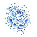 A dragon serpent wrapped around a blooming blue and pink rose with flames tattoo design idea