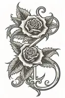 Adoption symbol with rose with thorns wrapped around it and a cursive letter C in the middle of the adoption symbol  tattoo design idea