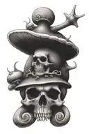 snail and mushrooms with skull tattoo design idea