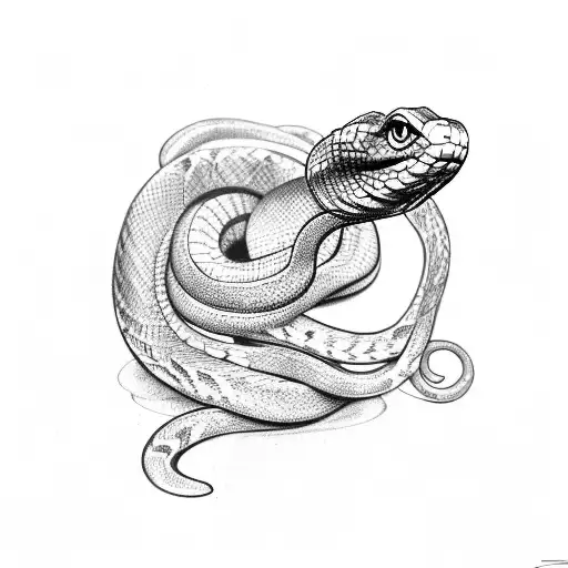 snake around the leg with mouth open tattoo design idea