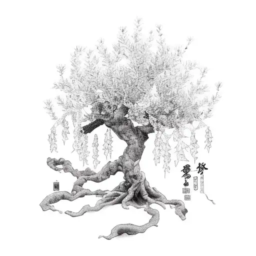 olive tree with white big scarf tattoo design idea