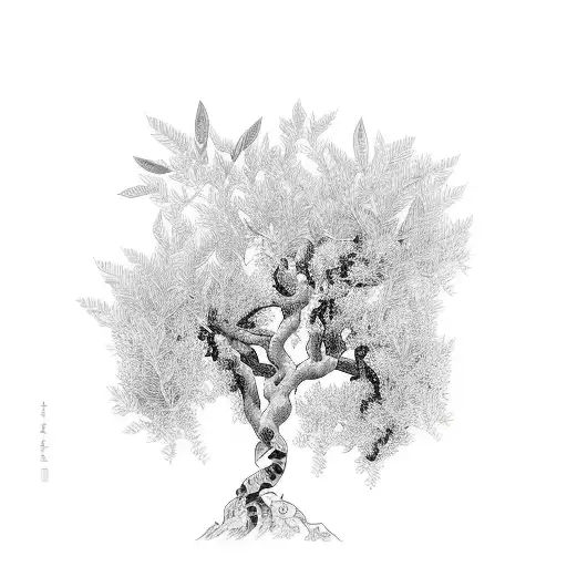 olive tree  sorrounded with white big scarf tattoo design idea