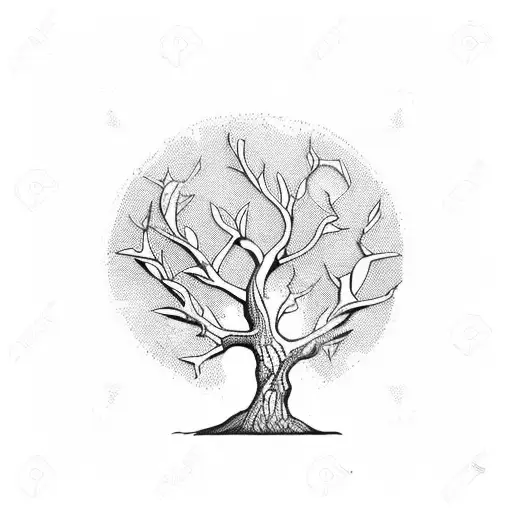 olive tree  sorrounded white big kerchief tattoo design idea
