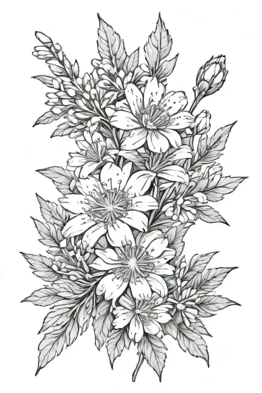 hawthorn and aster flower blooming tattoo design idea