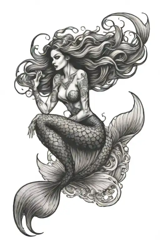 Mermaid lucky tattoo design idea