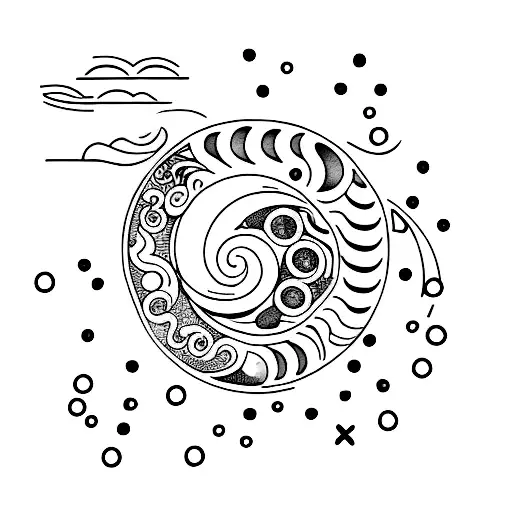 A minimalist tattoo of a crescent moon shining over the ocean waves tattoo design idea