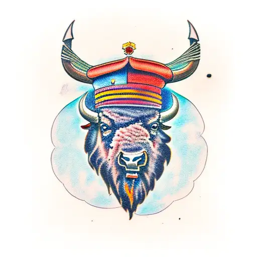 bison facing storm tattoo design idea