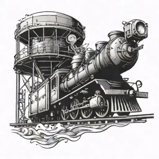 train and above the train a water tank tattoo design idea