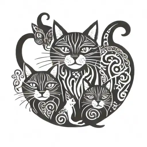 three cats one tall one small and one fat tattoo design idea