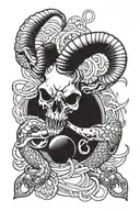 ram skull and scorpion and 8 ball tattoo design idea