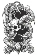 ram skull and scorpion and 8 ball tattoo design idea