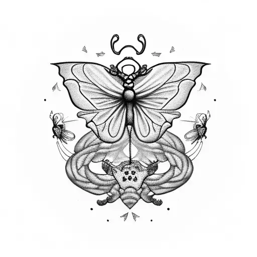 A nurse's cap adorned with delicate butterflies and dragonflies tattoo design idea