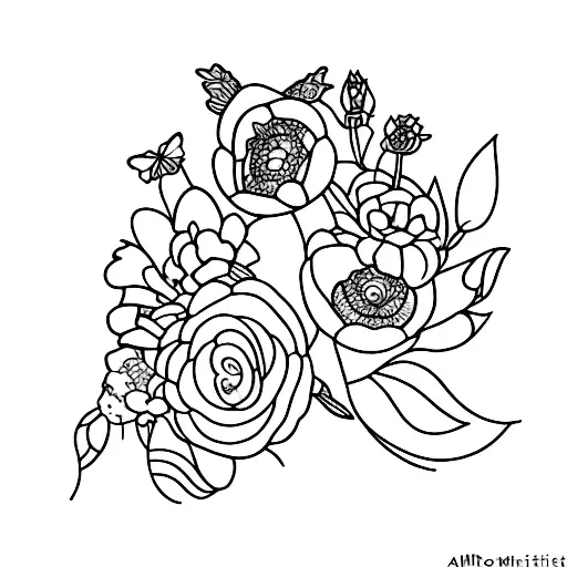 A silhouette of Alice in Wonderland surrounded by flowers tattoo design idea