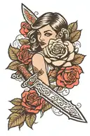 girl rose knife  tattoo design idea