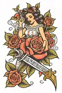 girl rose knife  tattoo design idea