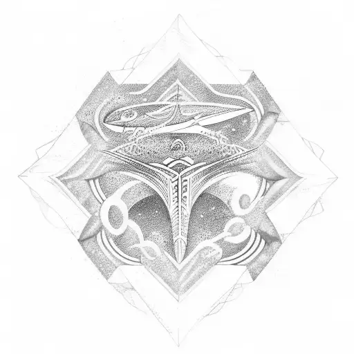 A geometric design incorporating elements of surfing and oceanography, representing the client's passion for both pursuits tattoo design idea