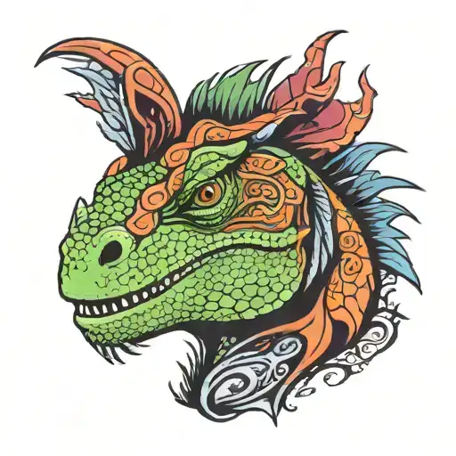 Florida state outline tattoo  iguana face  angry  hungry  tattoo design idea
