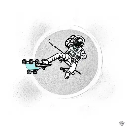 Skateboarding astronaut riding a Fibonacci sequence skateboard tattoo design idea