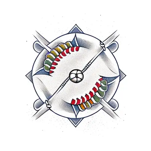 Traditional style baseball diamond with crossed bats tattoo design idea