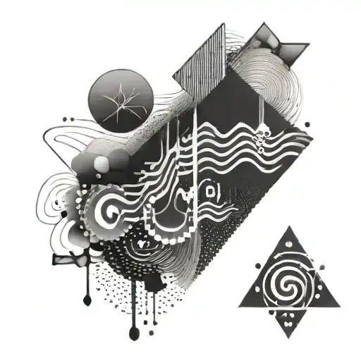An abstract design combining audio waveforms and Hindu symbols tattoo design idea