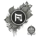 An abstract design combining audio waveforms and Hindu symbols tattoo design idea