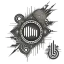 An abstract design combining audio waveforms and Hindu symbols tattoo design idea