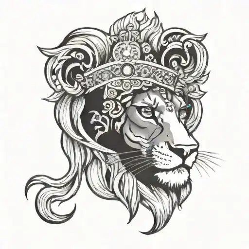 black goddess lion face tattoo design idea