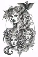 medusa and maleficent protecting a younger tattoo design idea
