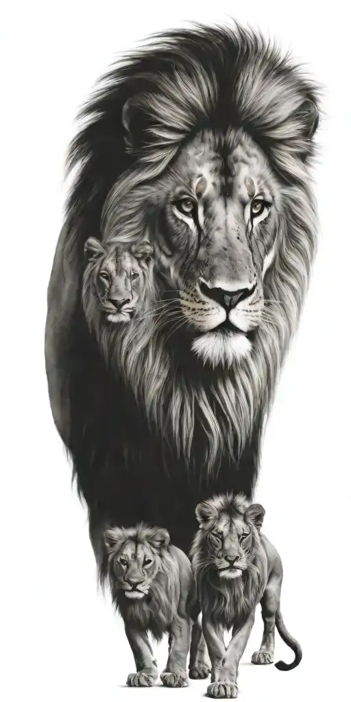 Leo lion tribe with kids names tattoo design idea