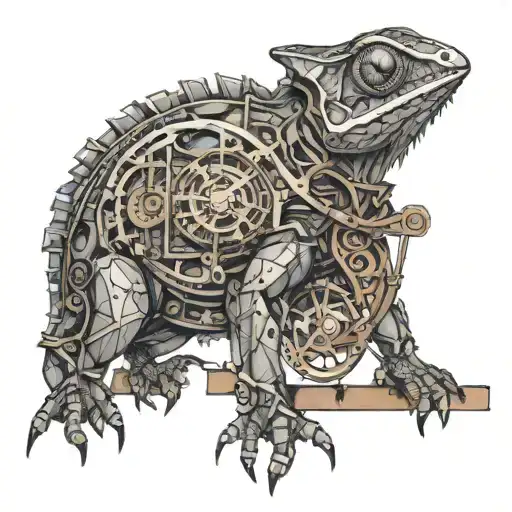 Steampunk chameleon tattoo design idea