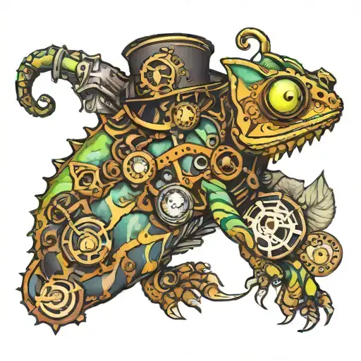 Steampunk chameleon tattoo design idea