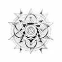 pentagram, hindu ohm, and buddhist symbol in a triangle tattoo design idea
