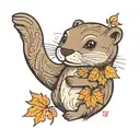 Otter holding a maple leaf tattoo design idea