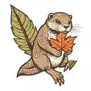 Otter holding a maple leaf tattoo design idea