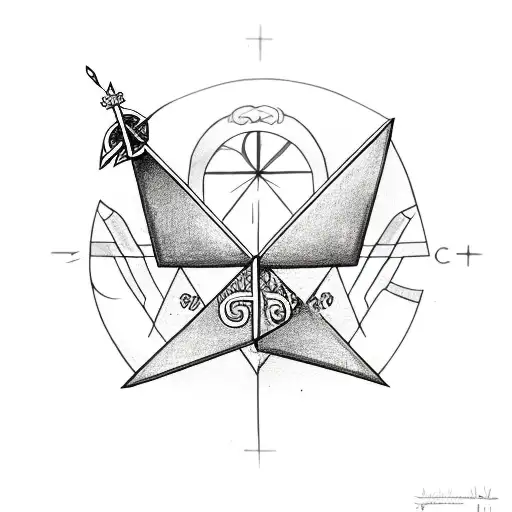 Triangle with a cross in the middle and a dove with the date 07 17 2023 at the bottom tattoo design idea