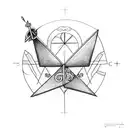 Triangle with a cross in the middle and a dove with the date 07 17 2023 at the bottom tattoo design idea