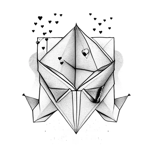 Incorporate a paper airplane flying towards a heart made of XOXO letters tattoo design idea