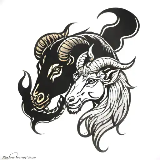 Capricorn& Aries zodiac sign tattoo design idea