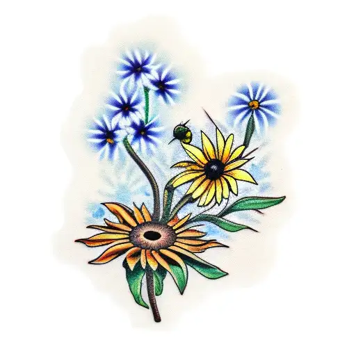 black eyed susan flower with stem tattoo design idea