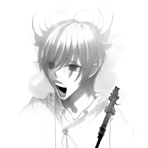 A KPOP idol with a sword as a microphone stand tattoo design idea