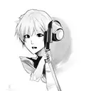 A KPOP idol with a sword as a microphone stand tattoo design idea