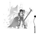 A KPOP idol with a sword as a microphone stand tattoo design idea