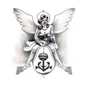 pin-up girl sitting on the Eagle,Globe and Anchor  tattoo design idea