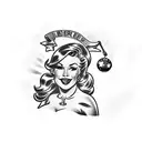 pin-up girl sitting on the Eagle,Globe and Anchor  tattoo design idea