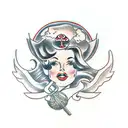 pin-up girl sitting on the Eagle,Globe and Anchor  tattoo design idea